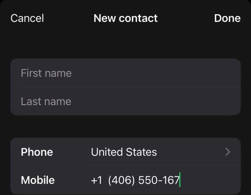 Add a contact in Whatsapp